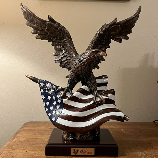 14.5" Tall Wings of Glory Broad Winged Bald Eagle Perching Statue