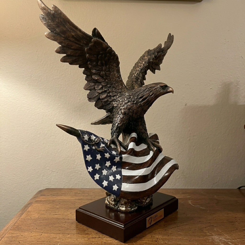 14.5" Tall Wings of Glory Broad Winged Bald Eagle Perching Statue