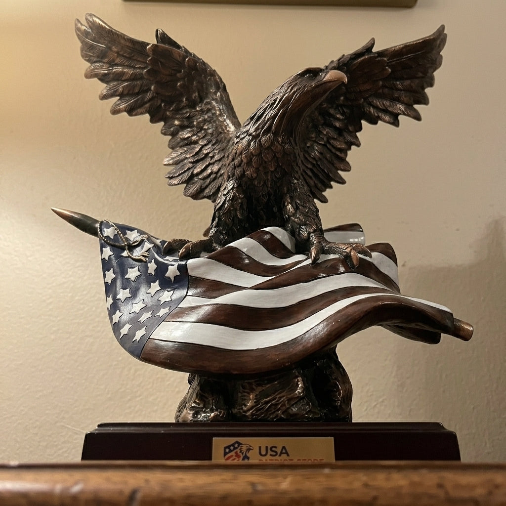14.5" Tall Wings of Glory Broad Winged Bald Eagle Perching Statue