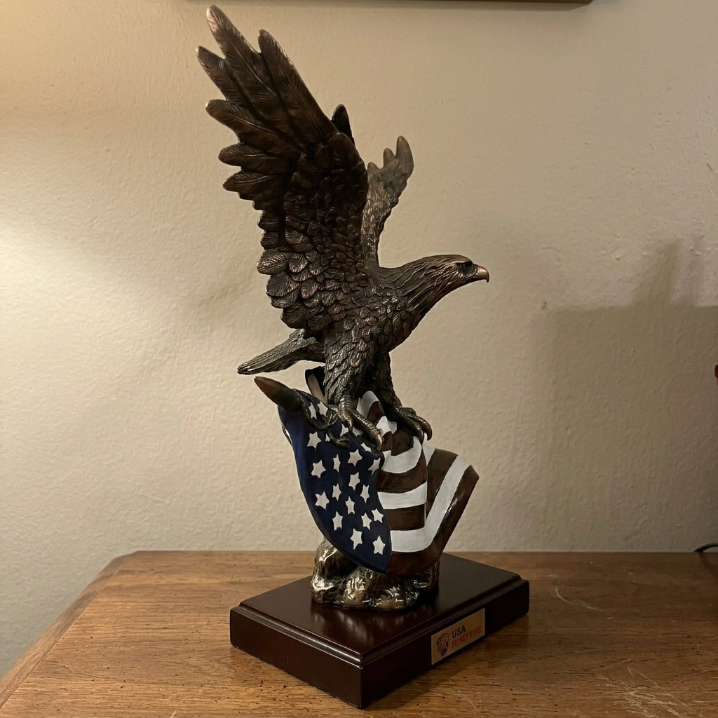 14.5" Tall Wings of Glory Broad Winged Bald Eagle Perching Statue