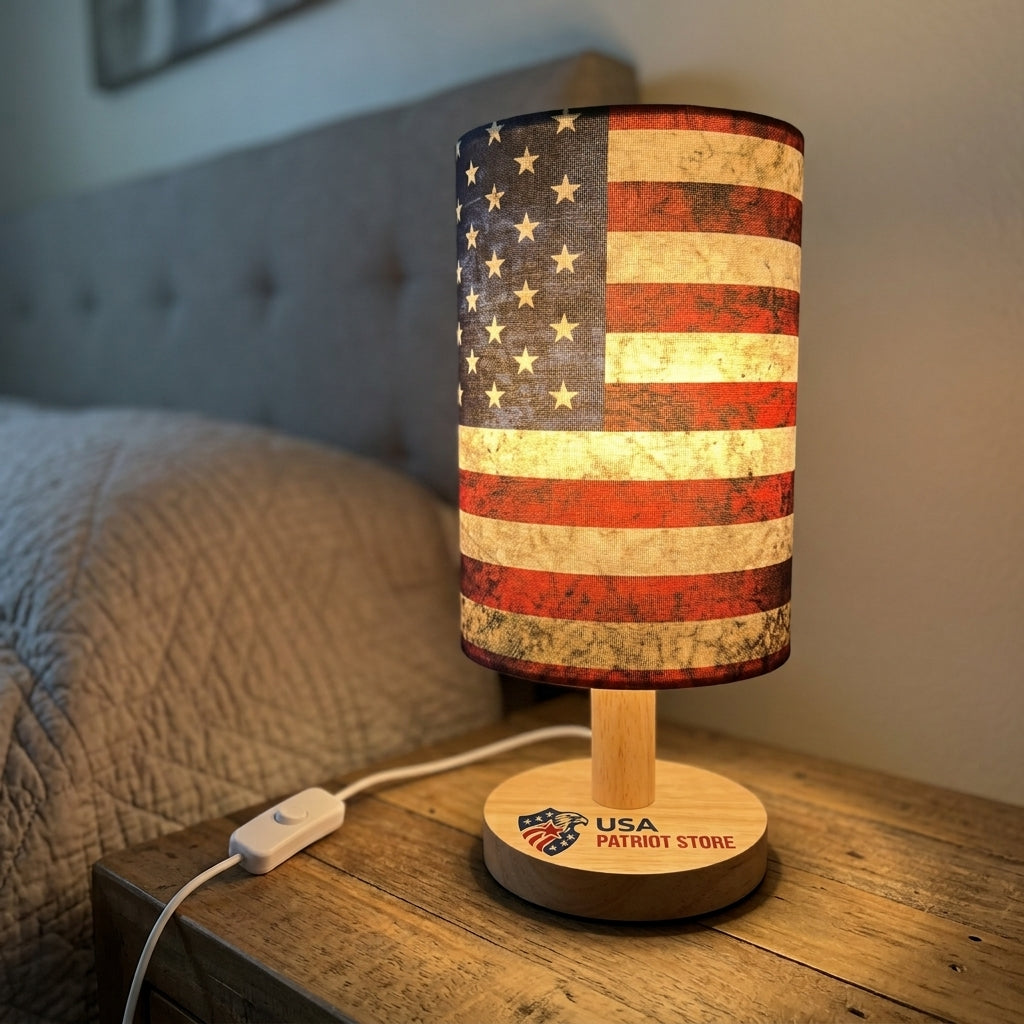 American Flag Patriotic Bedside Table Lamp