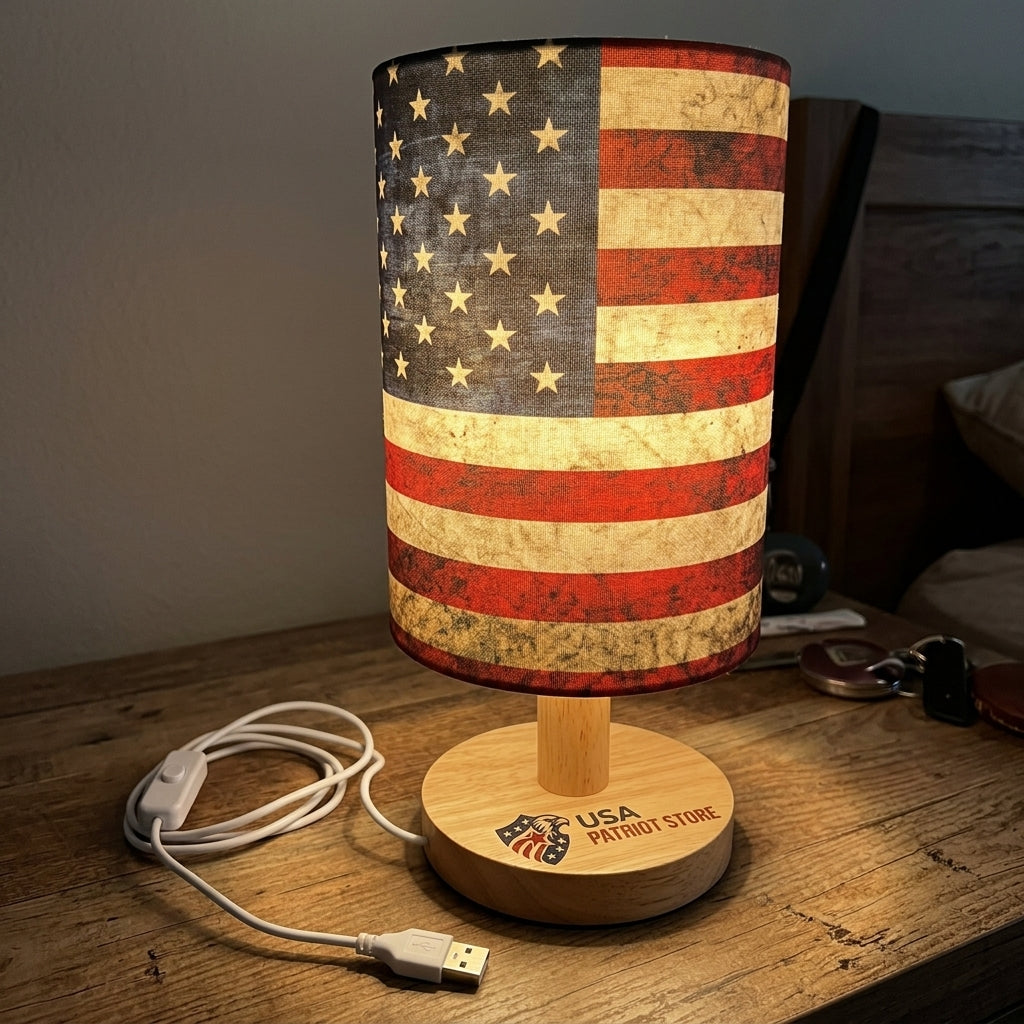 American Flag Patriotic Bedside Table Lamp