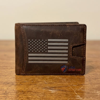 Brown Crazy Horse Leather American Flag Wallet