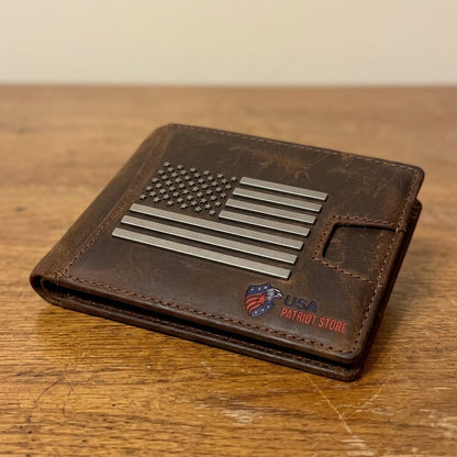 Brown Crazy Horse Leather American Flag Wallet