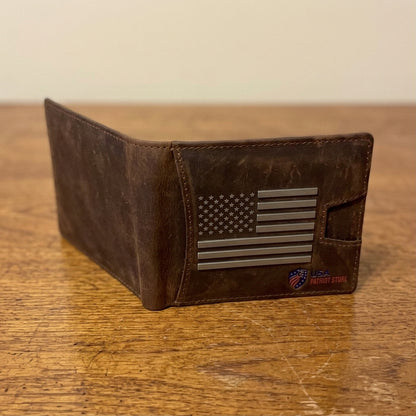 Brown Crazy Horse Leather American Flag Wallet