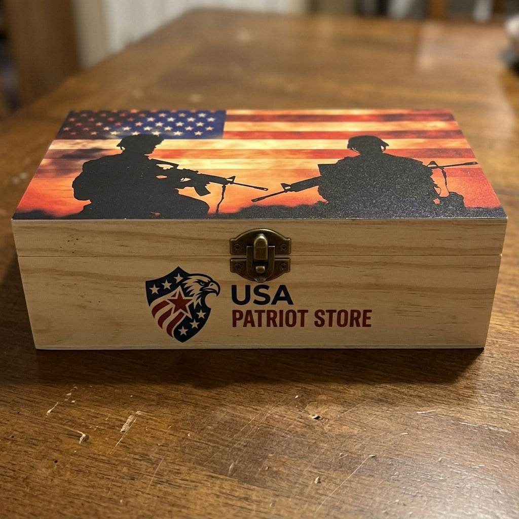 U.S. Flag Memorial Veterans Day Decorative Wooden Storage Box