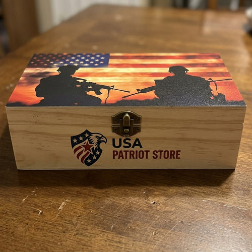 U.S. Flag Memorial Veterans Day Decorative Wooden Storage Box