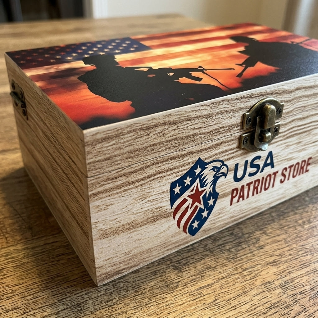 U.S. Flag Memorial Veterans Day Decorative Wooden Storage Box