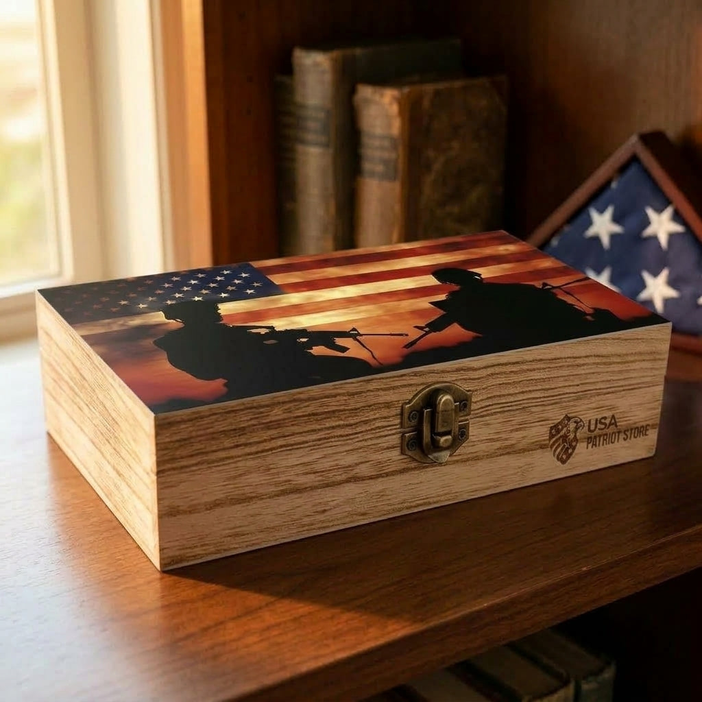 U.S. Flag Memorial Veterans Day Decorative Wooden Storage Box