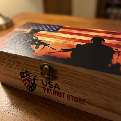 U.S. Flag Memorial Veterans Day Decorative Wooden Storage Box