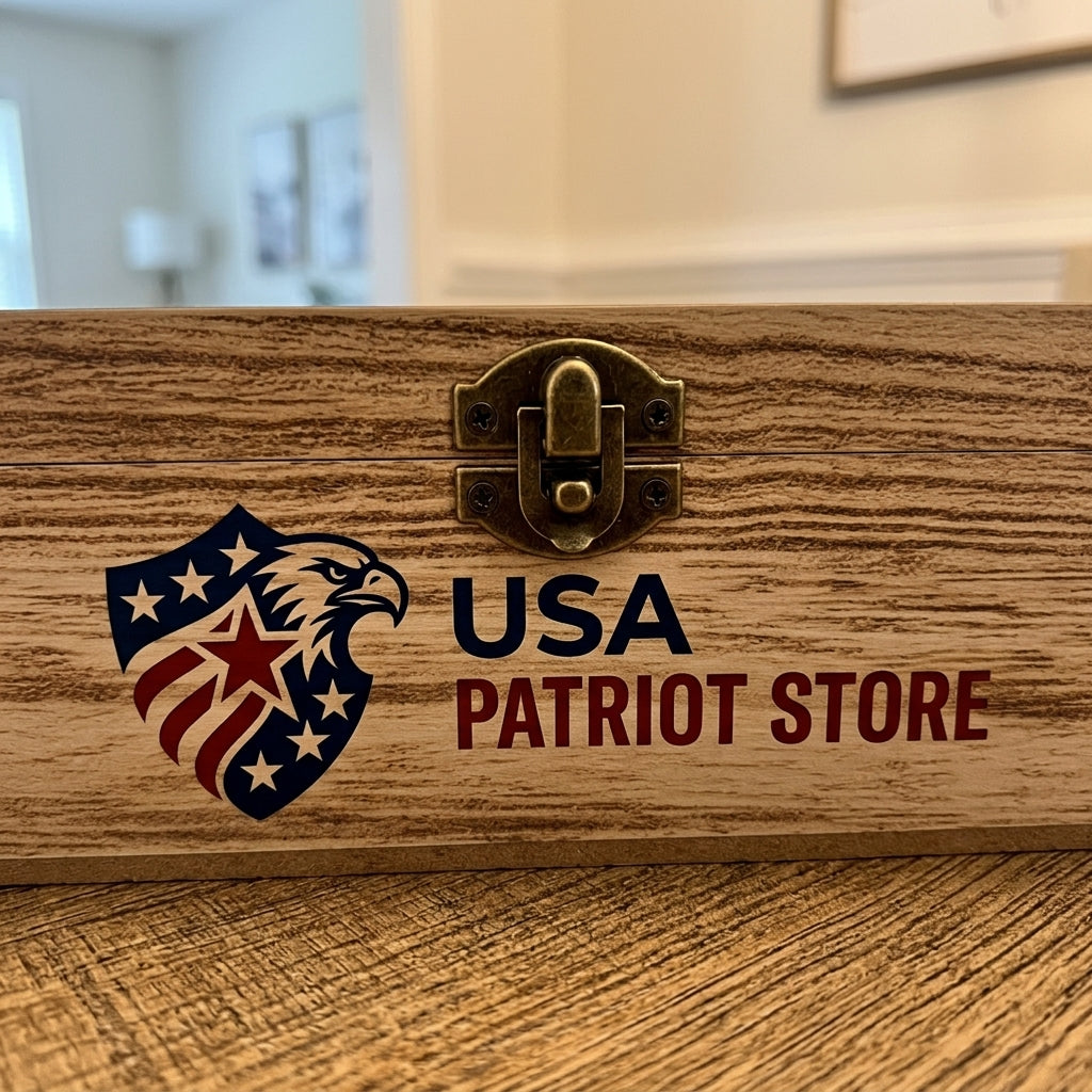 U.S. Flag Memorial Veterans Day Decorative Wooden Storage Box