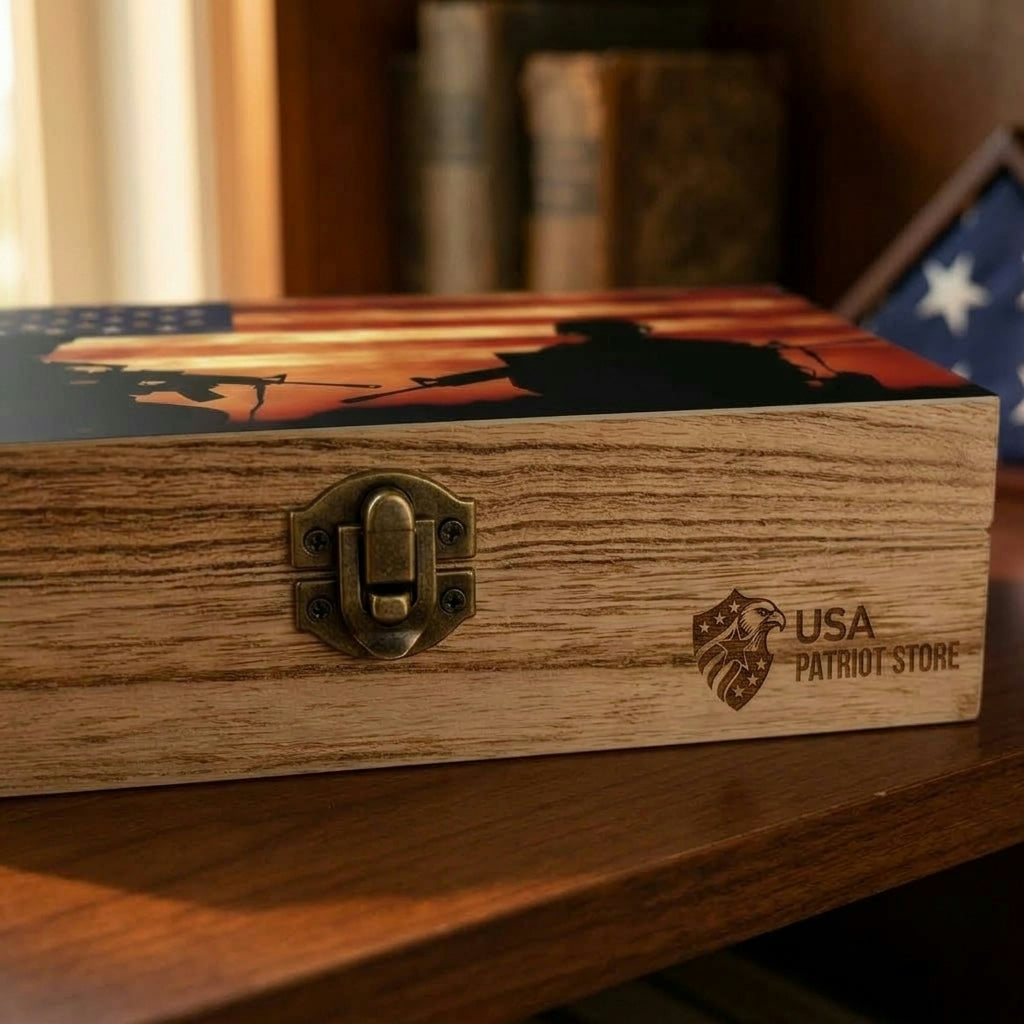 U.S. Flag Memorial Veterans Day Decorative Wooden Storage Box