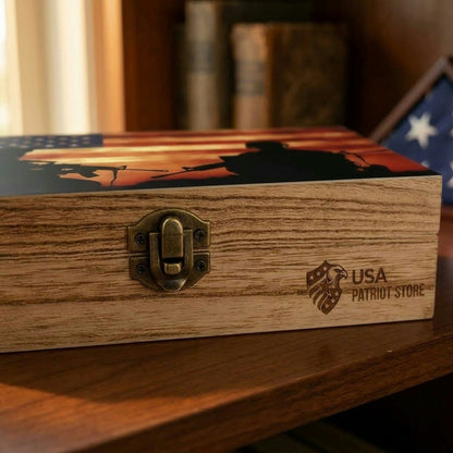 U.S. Flag Memorial Veterans Day Decorative Wooden Storage Box