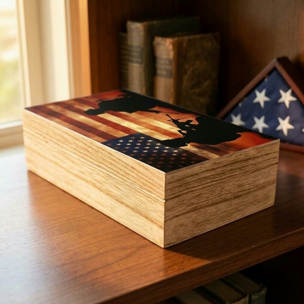 U.S. Flag Memorial Veterans Day Decorative Wooden Storage Box