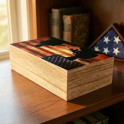 U.S. Flag Memorial Veterans Day Decorative Wooden Storage Box