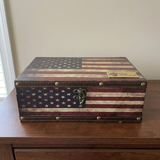 Wooden American Flag Storage Box