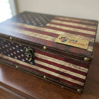 Wooden American Flag Storage Box