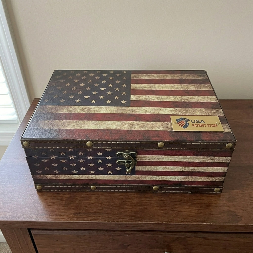 Wooden American Flag Storage Box